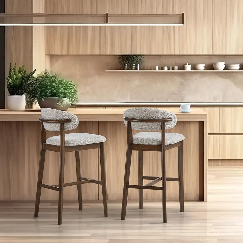 ACTU Bar Stools Set of 2, 30” Upholstered Bar Height Stools, Solid Wood, Mid-Century Modern by ACTU FURNITURE