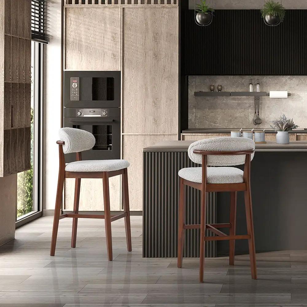 ACTU Bar Stools Set of 2, 30” Upholstered Bar Height Stools, Solid Wood, Mid-Century Modern by ACTU FURNITURE