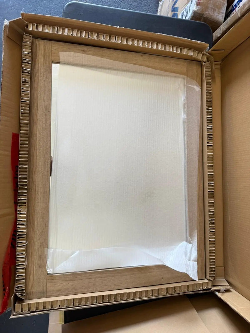 Open Box GLACIER BAY Huckleberry 24 in. W x 32 in. H Rectangular Framed Wall Mount Bathroom Vanity Mirror in Weathered Tan by Selzalot