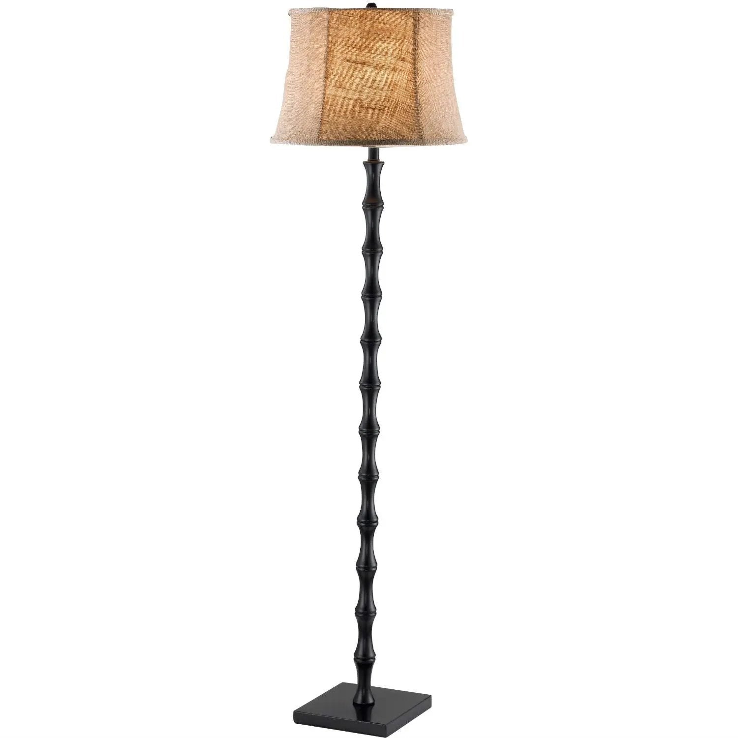 Traditional Floor Lamp with Black Metal Pole and Brown Burlap Bell Shade by HomePacific