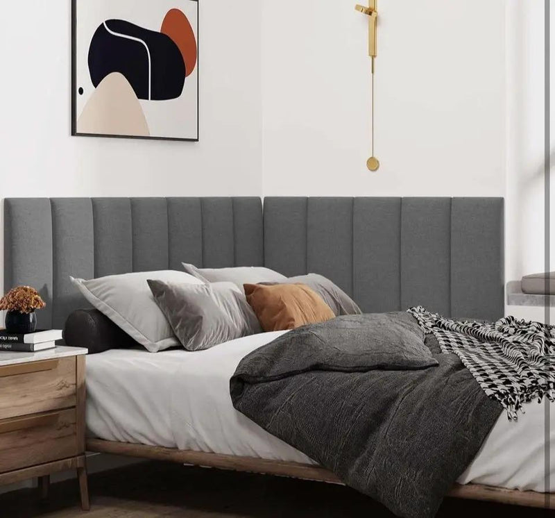 IFNOW Upholstered Wall Mounted Headboard, 3D Soundproof Wall Panels Peel and Stick Headboard for Queen Size, Reusable and Removable Tufted Bed Headboards in Dark by Selzalot