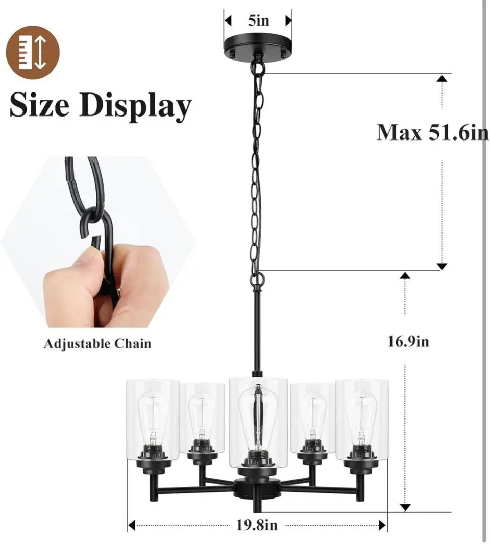 JAZAVA 5-Lights Modern Chandeliers, Pendant Lighting Hanging Adjustable Island,Semi Flush Ceiling Lights for Dinging Room Living Room Kitchen Bedroom, by Selzalot