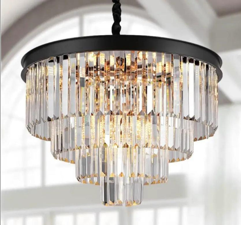 A AXILIXI Modern Crystal Chandeliers 24" Round Top K9 Crystals Chandelier Adjustable Ceiling Light Fixture 4-Tier K9 Crystal Pendant Lamp 12-Light for by Selzalot