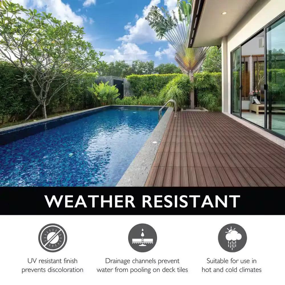 Open Box Design House Straight Edge Trim 3 in. x 12 in. Wood-Plastic Composite Deck Tile in Russet Canyon( 4-Pack by Selzalot