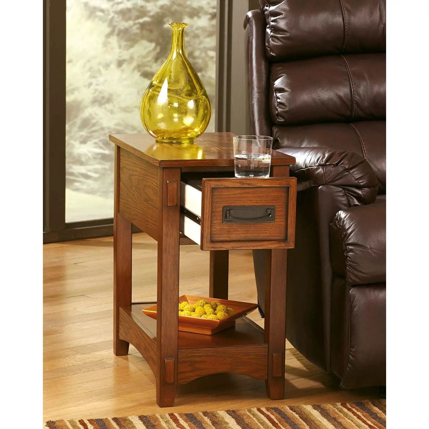 Mission Style 1-Drawer End Table Nightstand in Brown Wood Finish by HomePacific