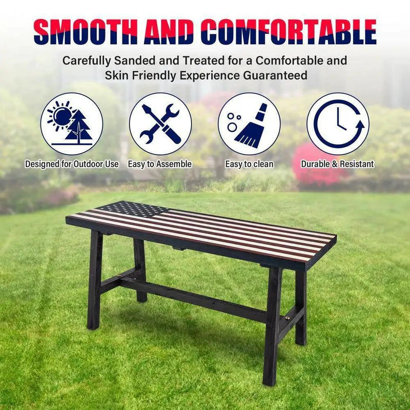 Outdoor Patio Backyard Garden Bench with American Flag Design by HomePacific