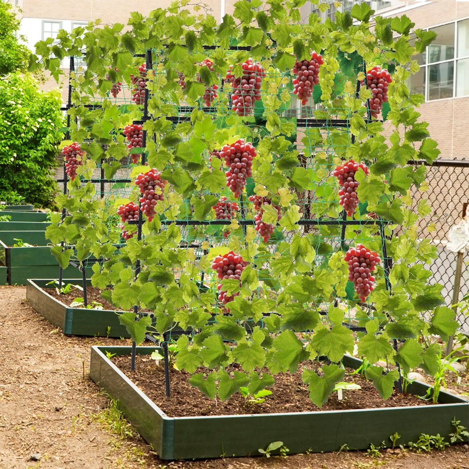 A-Frame Garden Cucumber Trellis with Netting for Climbing Plants Outdoor-Black by DirectDeals