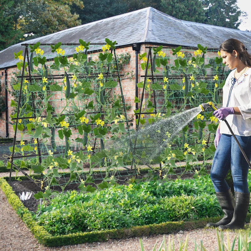 A-Frame Garden Cucumber Trellis with Netting for Climbing Plants Outdoor-Black by DirectDeals