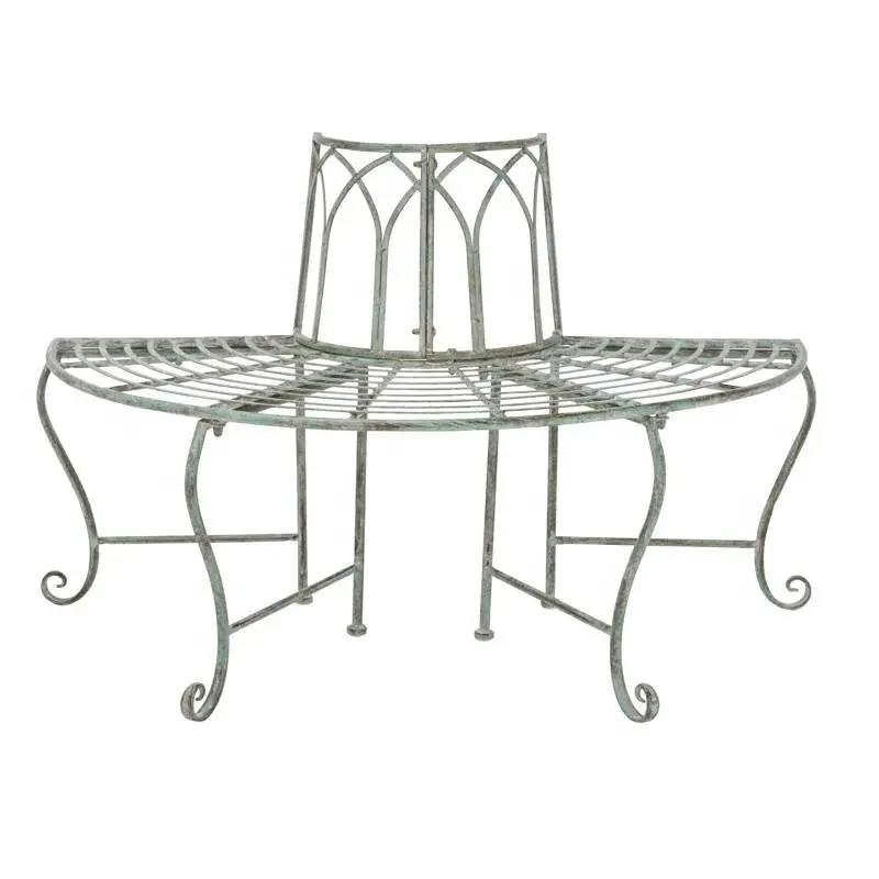 Half-Circle Outdoor Patio Garden Wrought Iron Tree Bench in Antique Green by HomePacific