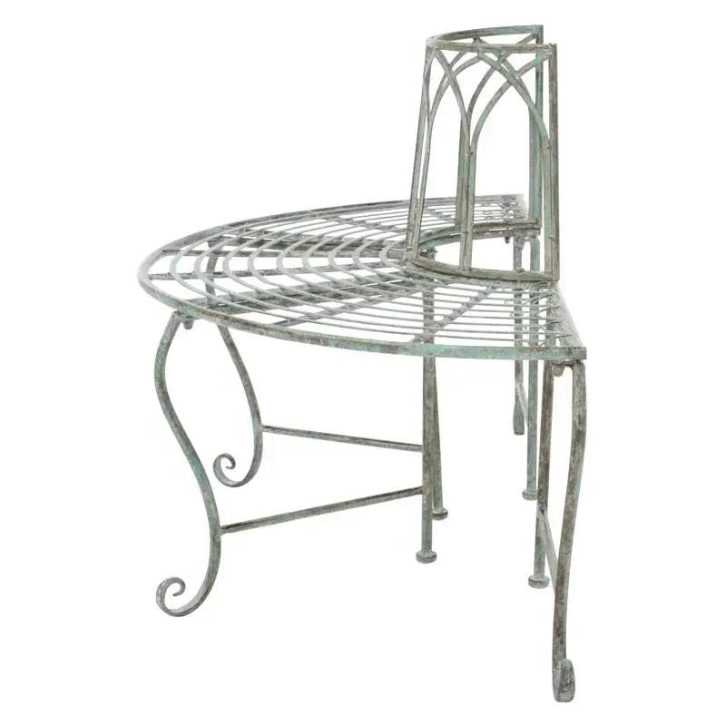 Half-Circle Outdoor Patio Garden Wrought Iron Tree Bench in Antique Green by HomePacific