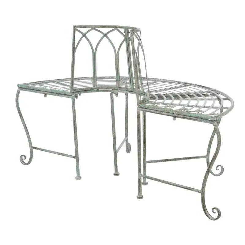 Half-Circle Outdoor Patio Garden Wrought Iron Tree Bench in Antique Green by HomePacific