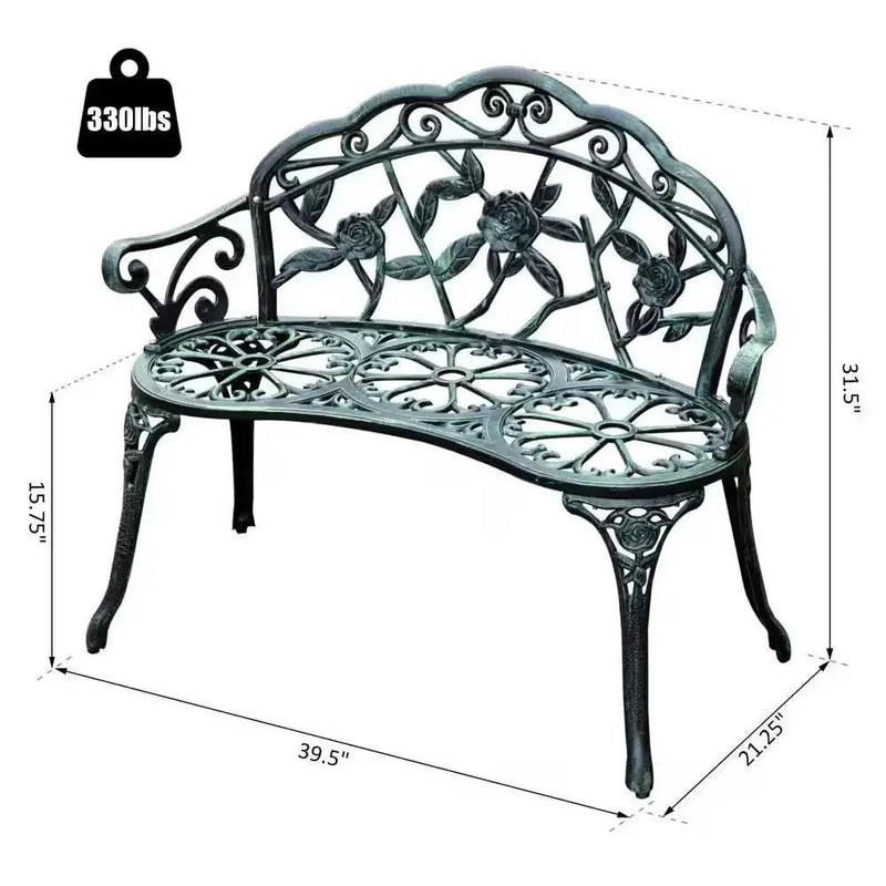 Outdoor Patio 40-inch Garden Bench with Backrest in Antique Green Metal Finish by HomePacific
