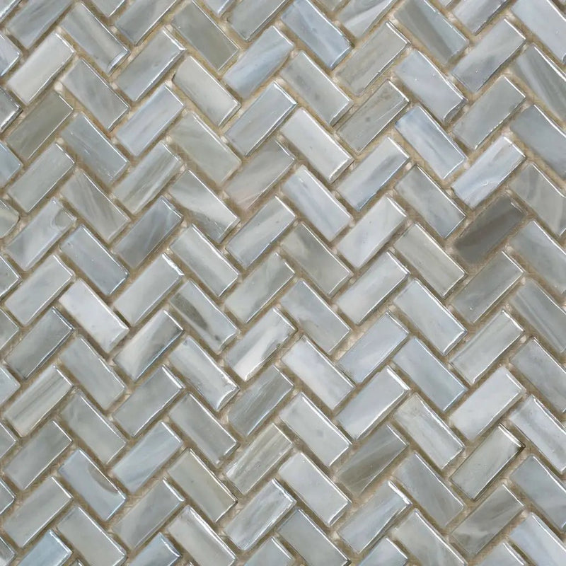 Beige 12x12 Glossy Herringbone Glass Mosaic Tile (10 pack, 9.75 sq ft/case) by Apollo Tile