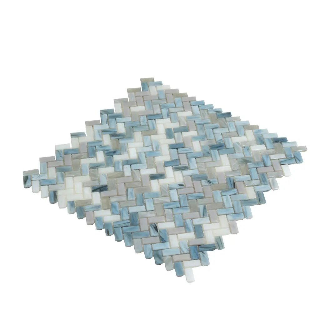 Blue Gray 12x12 Glossy Herringbone Glass Mosaic Tile (10 pack, 9.75 sq ft/case) by Apollo Tile
