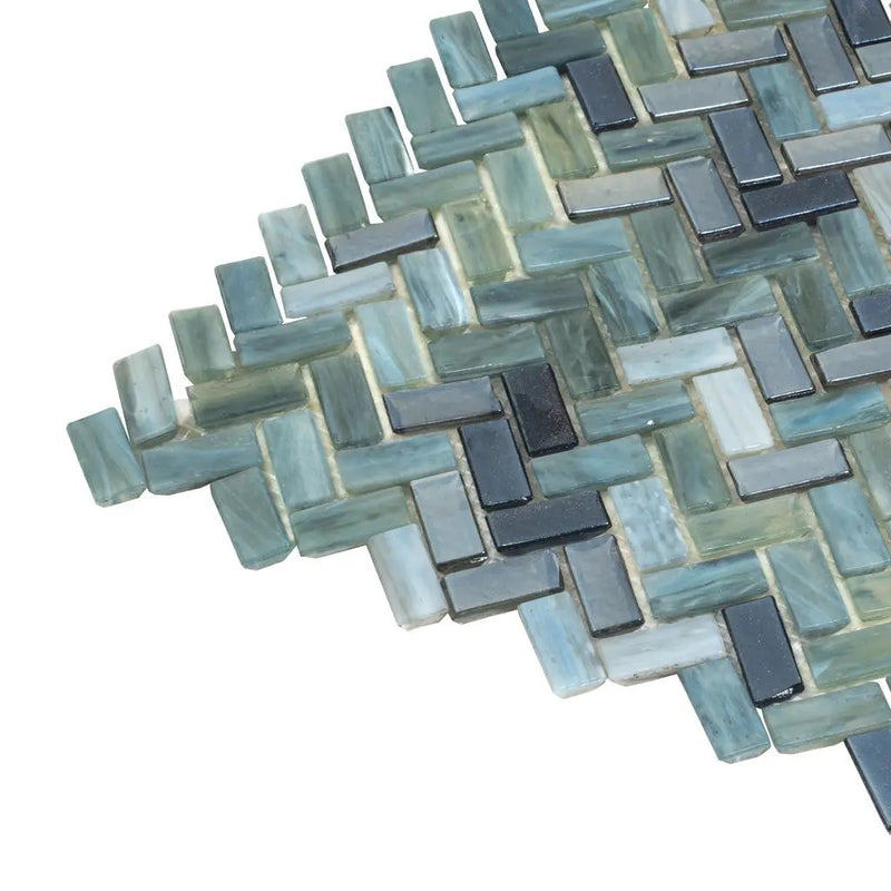 Gray Brown 12x12 Glossy Herringbone Glass Mosaic Tile (10 pack, 9.75 sq ft/case) by Apollo Tile