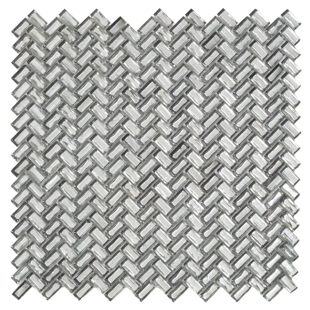 Silver 12x12 Glossy Herringbone Glass Mosaic Tile (10 pack, 9.75 sq ft/case) by Apollo Tile