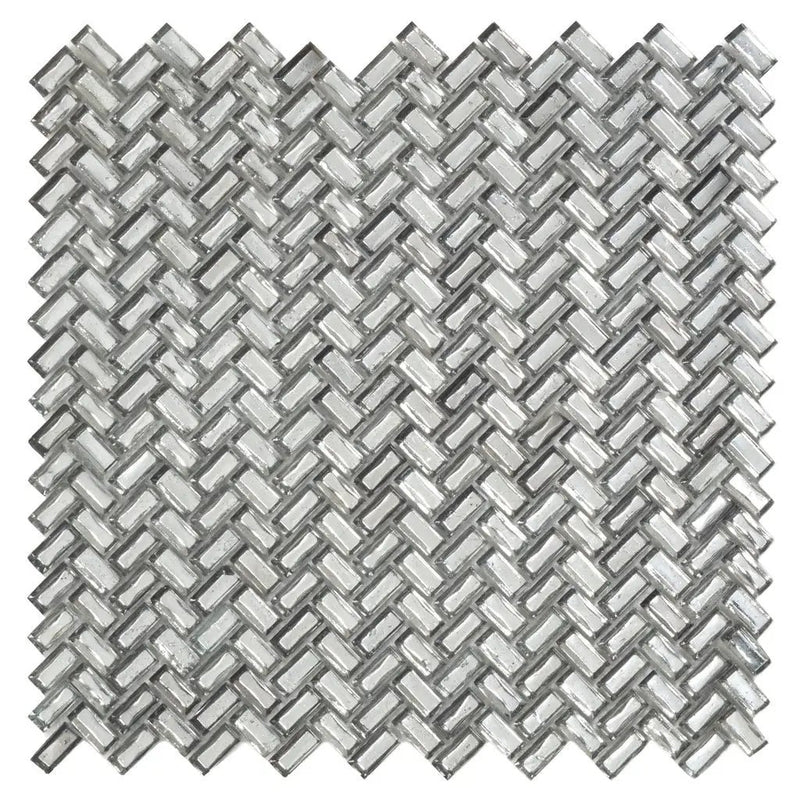 Silver 12x12 Glossy Herringbone Glass Mosaic Tile (10 pack, 9.75 sq ft/case) by Apollo Tile