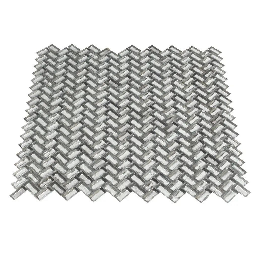 Silver 12x12 Glossy Herringbone Glass Mosaic Tile (10 pack, 9.75 sq ft/case) by Apollo Tile