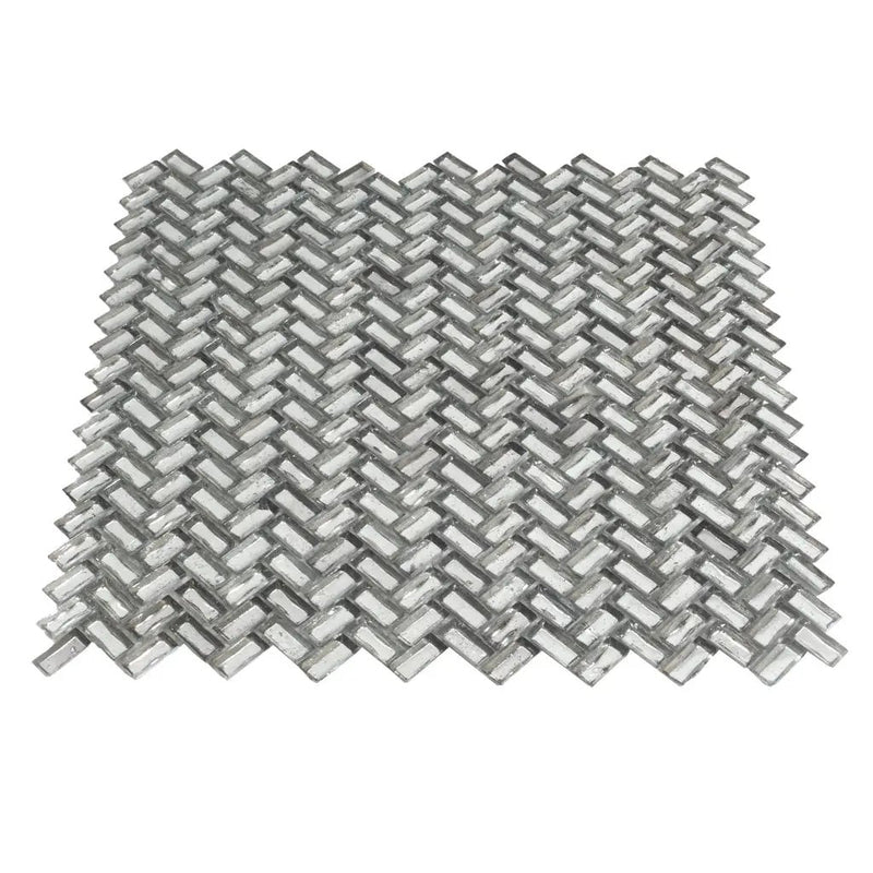 Silver 12x12 Glossy Herringbone Glass Mosaic Tile (10 pack, 9.75 sq ft/case) by Apollo Tile