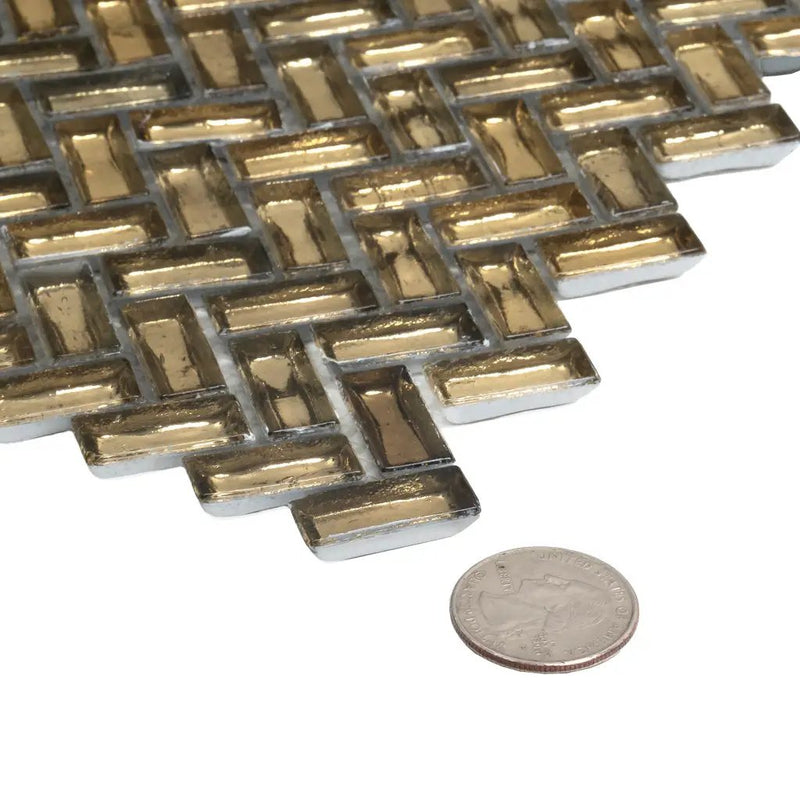 Gold 12x12 Glossy Herringbone Glass Mosaic Tile (10 pack, 9.75 sq ft/case)