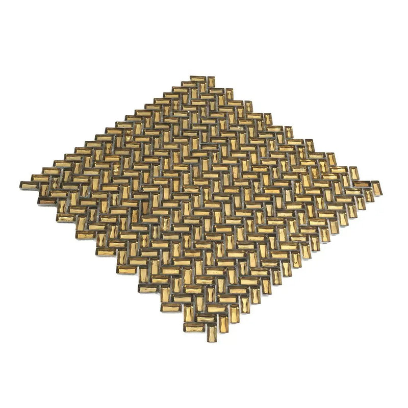 Gold 12x12 Glossy Herringbone Glass Mosaic Tile (10 pack, 9.75 sq ft/case) by Apollo Tile