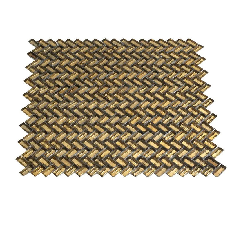 Gold 12x12 Glossy Herringbone Glass Mosaic Tile (10 pack, 9.75 sq ft/case)