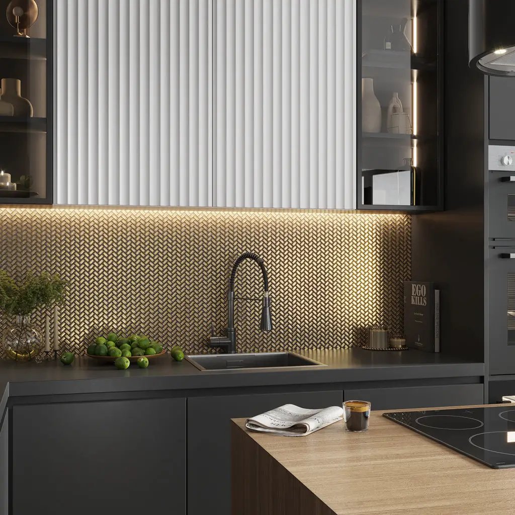 Gold 12x12 Glossy Herringbone Glass Mosaic Tile (10 pack, 9.75 sq ft/case) by Apollo Tile