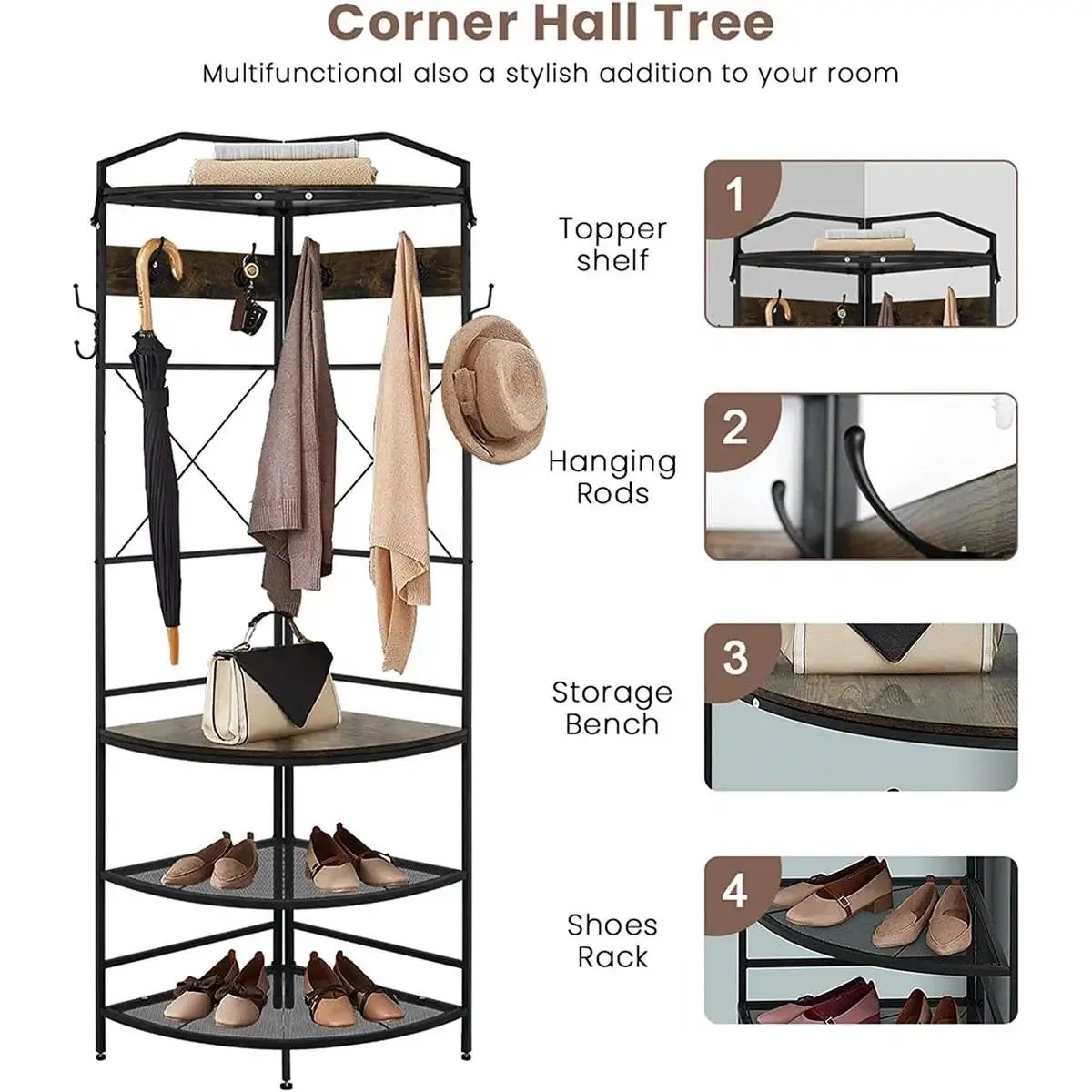 Modern Corner Entryway Hall Tree Shoe Storage Bench Coat Rack by HomePacific
