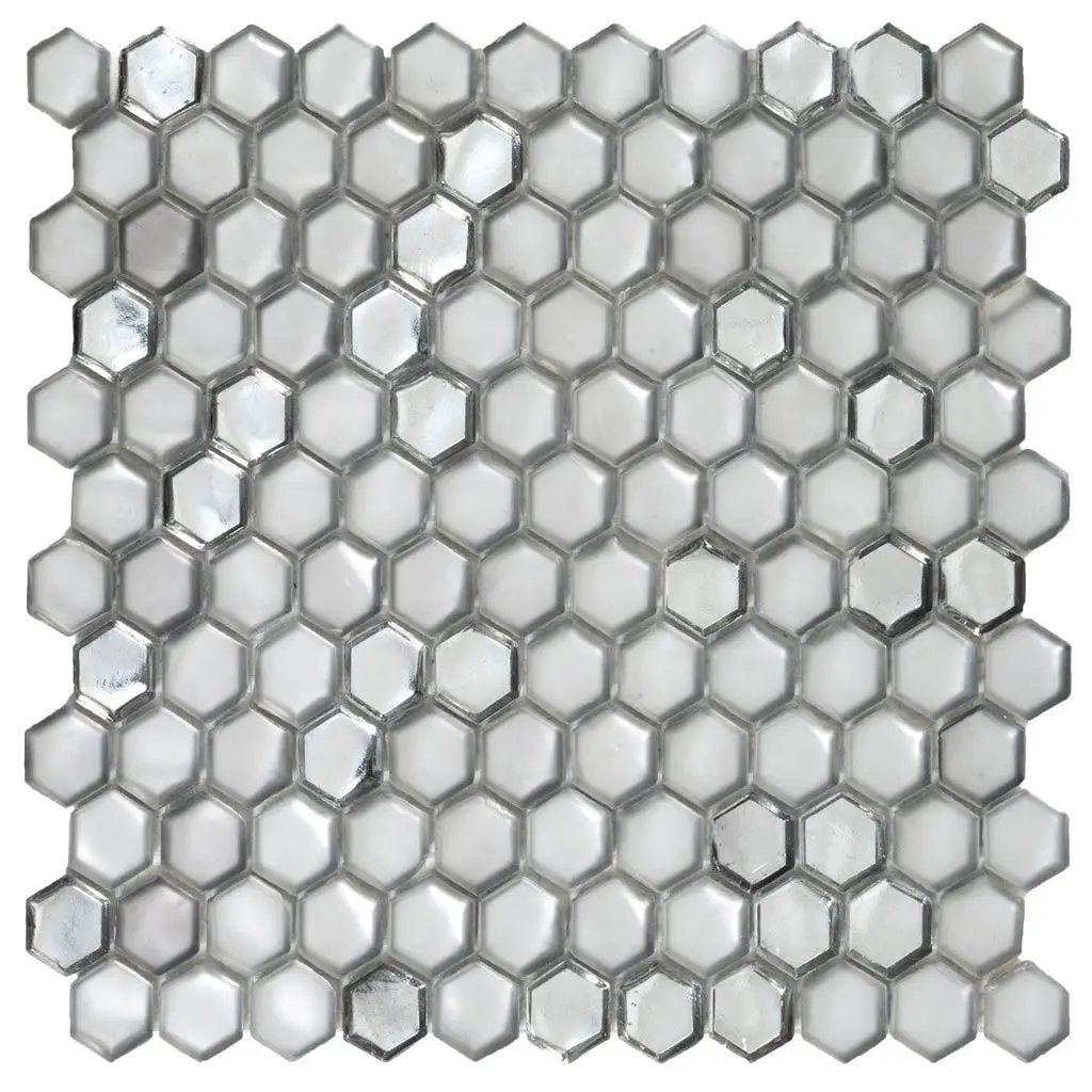 Silver 11x11 Glossy Matte Hexagon Glass Mosaic Tile (10 pack, 8.63 sq ft/case) by Apollo Tile