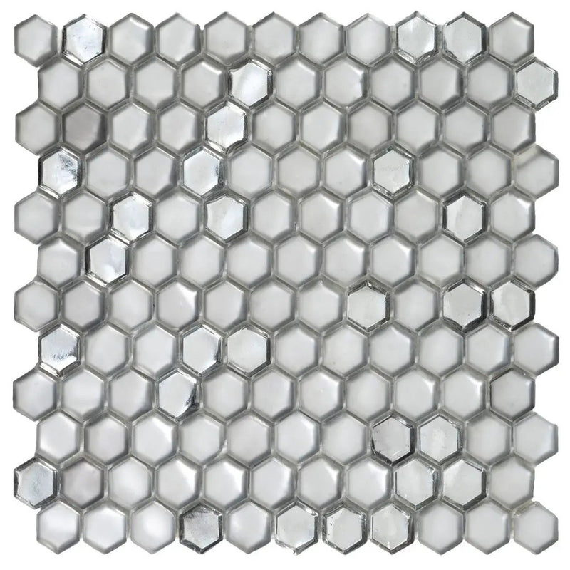 Silver 11x11 Glossy Matte Hexagon Glass Mosaic Tile (10 pack, 8.63 sq ft/case) by Apollo Tile