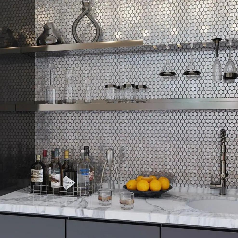 Silver 11x11 Glossy Matte Hexagon Glass Mosaic Tile (10 pack, 8.63 sq ft/case) by Apollo Tile