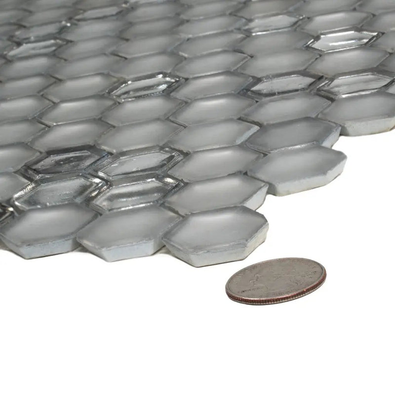 Silver 11x11 Glossy Matte Hexagon Glass Mosaic Tile (10 pack, 8.63 sq ft/case) by Apollo Tile