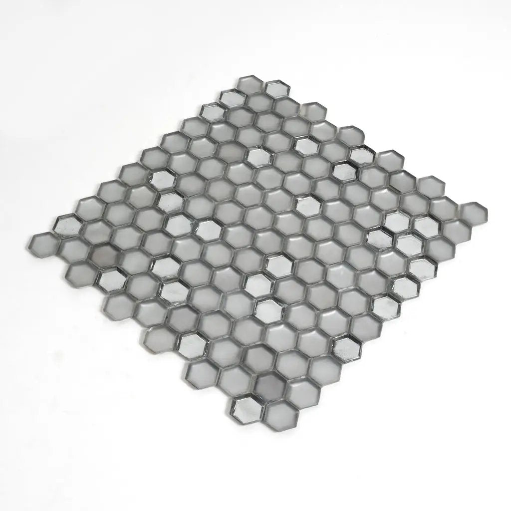 Silver 11x11 Glossy Matte Hexagon Glass Mosaic Tile (10 pack, 8.63 sq ft/case) by Apollo Tile