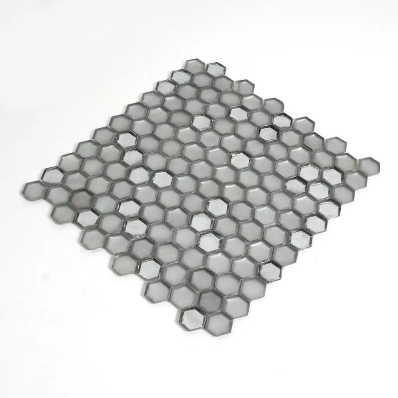 Silver 11x11 Glossy Matte Hexagon Glass Mosaic Tile (10 pack, 8.63 sq ft/case) by Apollo Tile