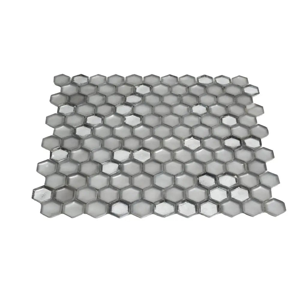 Silver 11x11 Glossy Matte Hexagon Glass Mosaic Tile (10 pack, 8.63 sq ft/case) by Apollo Tile