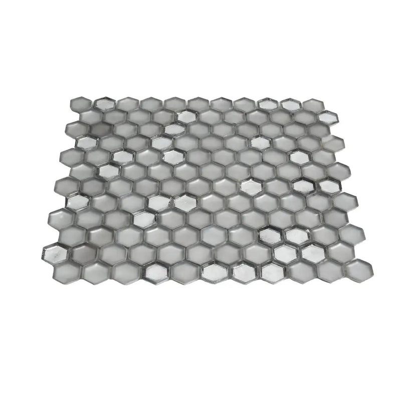 Silver 11x11 Glossy Matte Hexagon Glass Mosaic Tile (10 pack, 8.63 sq ft/case) by Apollo Tile