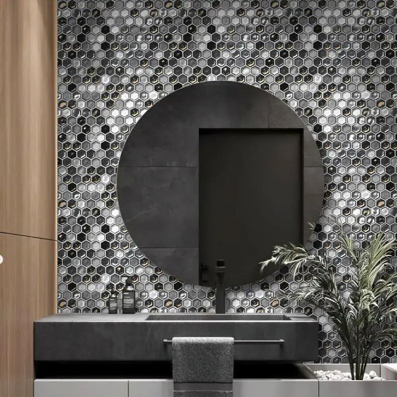 Gray 11x11 Glossy Matte Hexagon Glass Mosaic Tile (10 pack, 8.63 sq ft/case) by Apollo Tile