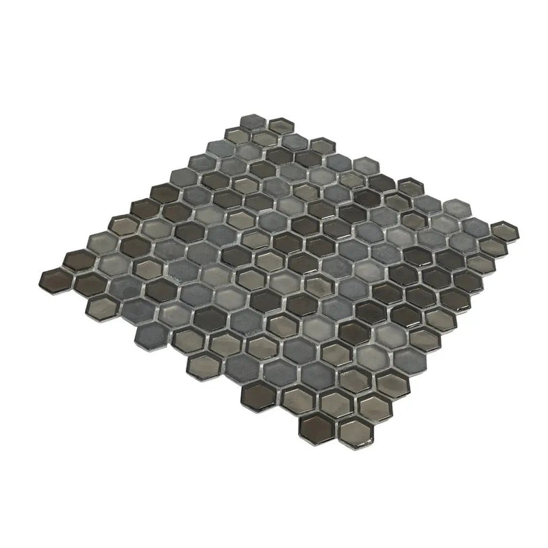Gray 11x11 Glossy Matte Hexagon Glass Mosaic Tile (10 pack, 8.63 sq ft/case) by Apollo Tile