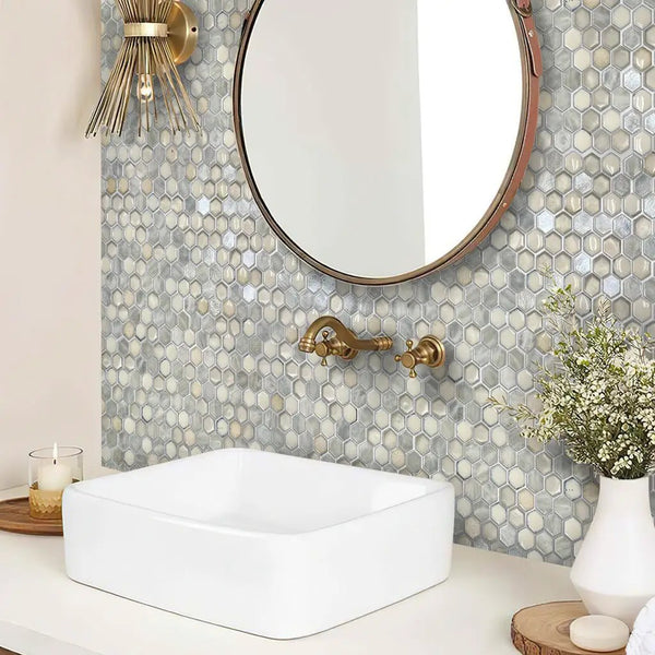 Gray White 11x11 Glossy Matte Hexagon Glass Ceramic Mosaic Tile (10 pack, 8.63 sq ft/case)
