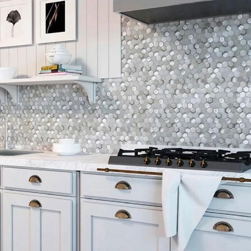 Gray White 11x11 Glossy Matte Hexagon Glass Ceramic Mosaic Tile (10 pack, 8.63 sq ft/case) by Apollo Tile