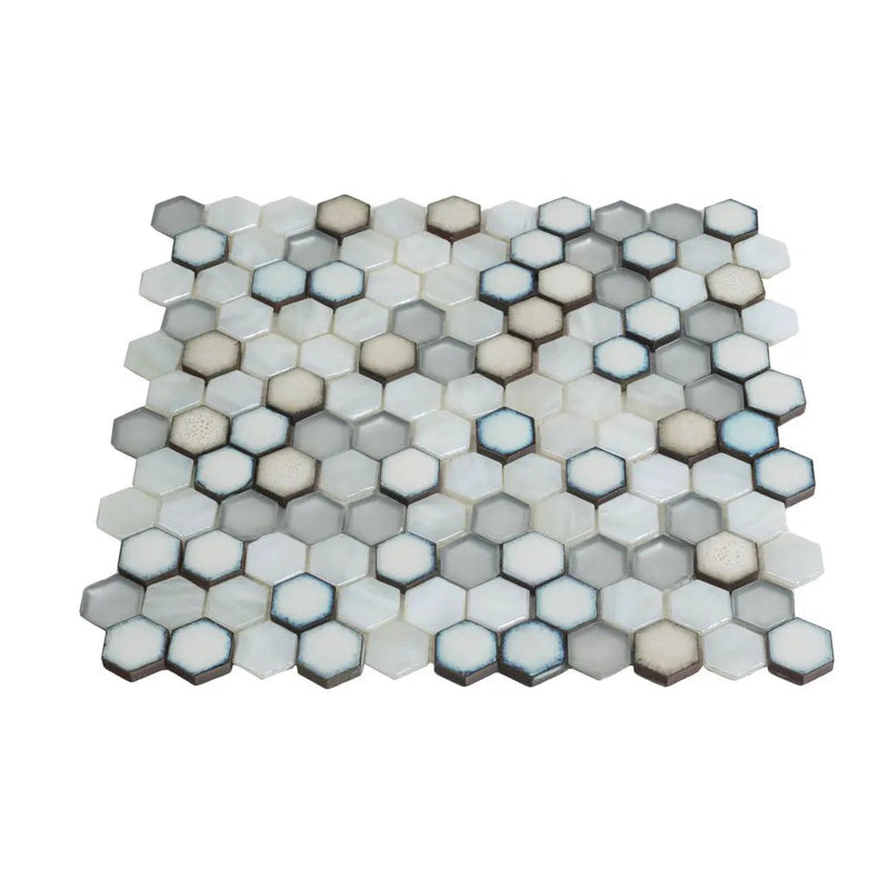 Gray White 11x11 Glossy Matte Hexagon Glass Ceramic Mosaic Tile (10 pack, 8.63 sq ft/case) by Apollo Tile