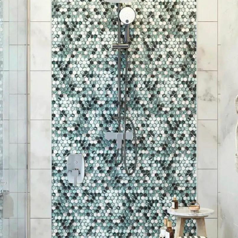 Blue 11x11 Glossy Matte Hexagon Glass Mosaic Tile (10 pack, 8.63 sq ft/case) by Apollo Tile