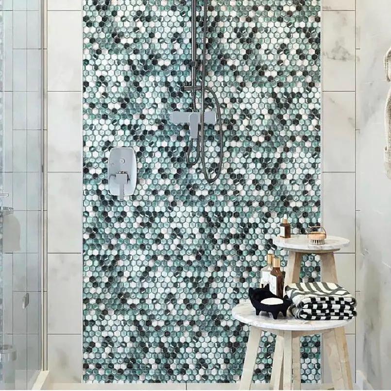 Blue 11x11 Glossy Matte Hexagon Glass Mosaic Tile (10 pack, 8.63 sq ft/case) by Apollo Tile