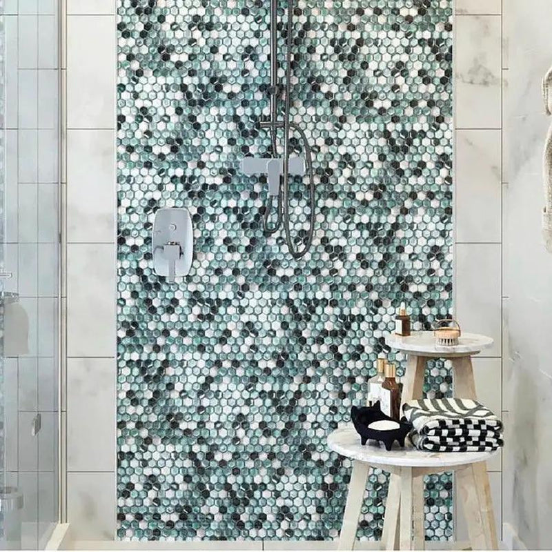 Blue 11x11 Glossy Matte Hexagon Glass Mosaic Tile (10 pack, 8.63 sq ft/case) by Apollo Tile
