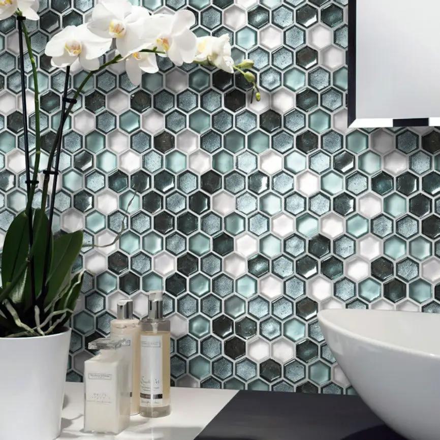 Blue 11x11 Glossy Matte Hexagon Glass Mosaic Tile (10 pack, 8.63 sq ft/case) by Apollo Tile
