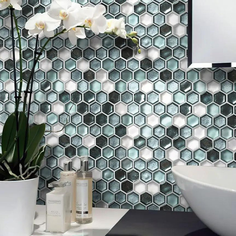 Blue 11x11 Glossy Matte Hexagon Glass Mosaic Tile (10 pack, 8.63 sq ft/case) by Apollo Tile