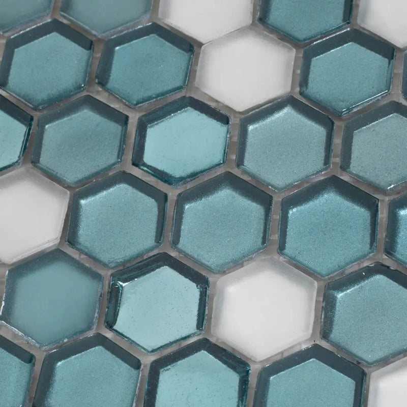Blue 11x11 Glossy Matte Hexagon Glass Mosaic Tile (10 pack, 8.63 sq ft/case) by Apollo Tile