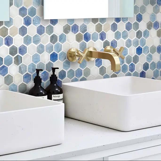 Light Blue 11x11 Glossy Hexagon Glass Mosaic Tile (10 pack, 8.63 sq ft/case) by Apollo Tile