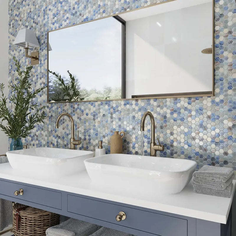 Light Blue 11x11 Glossy Hexagon Glass Mosaic Tile (10 pack, 8.63 sq ft/case) by Apollo Tile