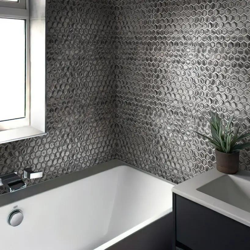Silver 11x11 Glossy Hexagon Glass Mosaic Tile (10 pack, 8.63 sq ft/case) by Apollo Tile